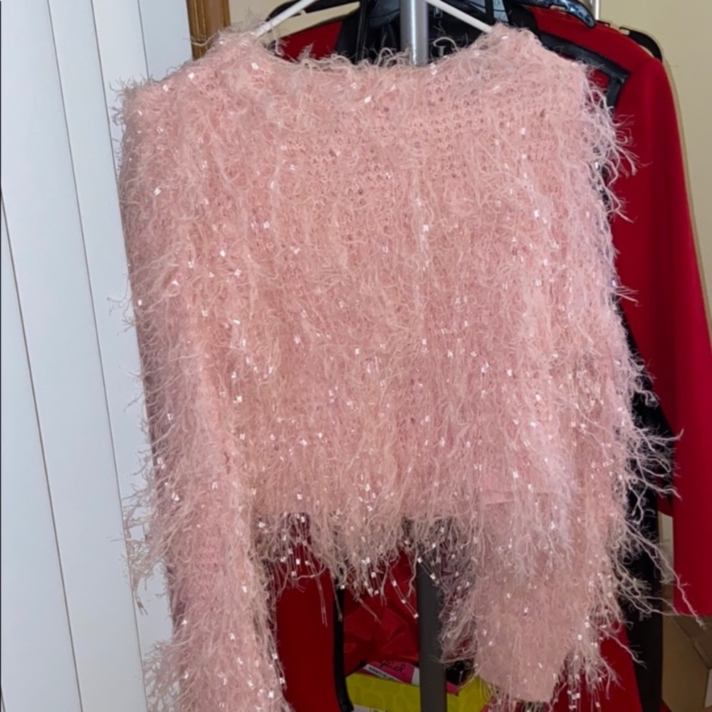 Powder Pink Fringe Sweater